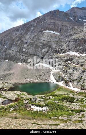 Parco Nazionale delle Montagne Rocciose in Colorado, Stati Uniti d'America. Vista dal sentiero turistico al famoso Longs Peak. Foto Stock