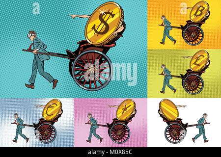 Impostare il trasferimento cryptocurrency, bitcoin dollaro e altri soldi Illustrazione Vettoriale