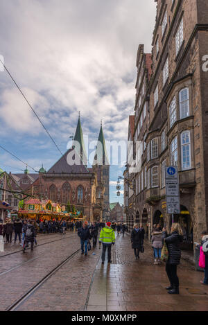 Mercato di Natale, Marktplatz nel centro della città di Brema, Germania, Europa Foto Stock