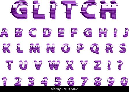 Glitch tipografia font di rumore. Scritte in carattere tipografico stile distorto. Alla moda di interferenza alfabeto latino lettere dalla A alla Z. isolati su sfondo bianco. Illustrazione Vettoriale. Illustrazione Vettoriale