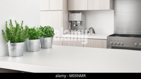Cucina moderna con piante aromatiche, 3D Rendering immagine Foto Stock