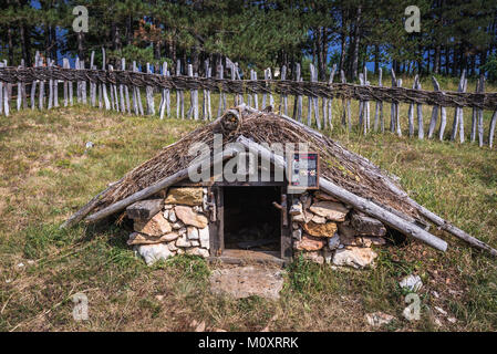 Antique fossa di stoccaggio per le verdure nel patrimonio etnografico parco chiamato vecchio museo del villaggio nel villaggio di Sirogojno, regione di Zlatibor, Serbia Foto Stock