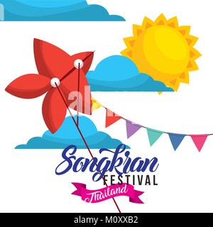 Songkran festival thailandia Nibbio volo garland sun giorno Illustrazione Vettoriale