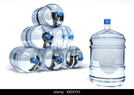Acqua potabile fusti di plastica con tappo blu, per erogatori.isolati su sfondo bianco Foto Stock