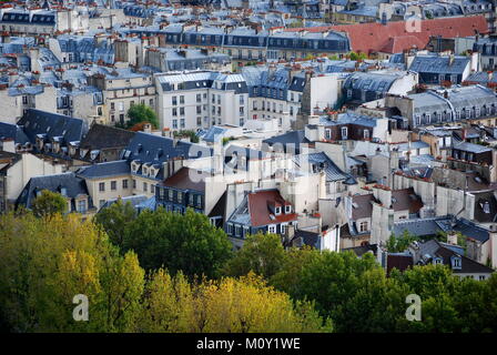 Parigi tipici tetti in tutta la skyline di Parigi Foto Stock