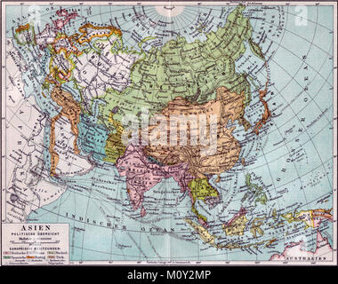 Mappa di Asia - Panoramica politico circa 1890 Foto Stock