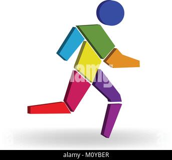 Uomo che corre colorato 3D figura vettore logo Illustrazione Vettoriale