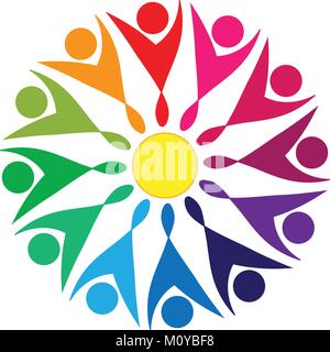 Il lavoro di squadra partito popolare facendo una forma di fiore logo Illustrazione Vettoriale