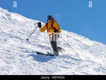 Alpine sci telemark sci alpinista in discesa in Antartide; Nansen Isola Foto Stock