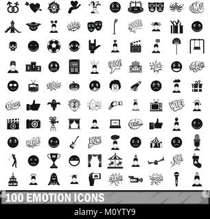 100 emozione set di icone, stile semplice Illustrazione Vettoriale