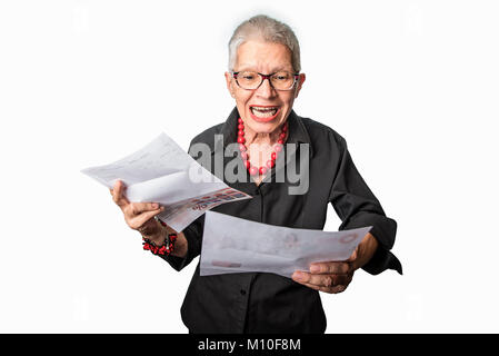 Enraged granny a urlare contro società di elettricità Foto Stock