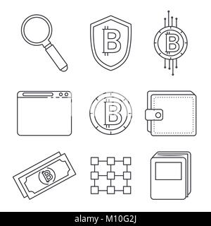 Nero e bianco set di blockchain e tecnologia bitcoin icona illustrazione vettoriale graphic design Illustrazione Vettoriale