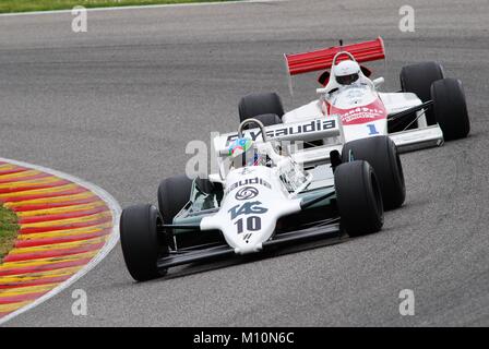 Sul circuito del Mugello il 1 aprile 2007: Sconosciuto eseguito su Classic F1 auto 1982 Williams FW 08 ex Alan Jones sul circuito del Mugello in Italia. Foto Stock