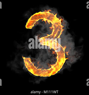 Masterizzazione e font di fiamma 3 numero su sfondo nero Foto Stock