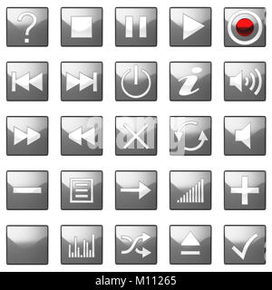 Grigio quadrato le icone del pannello di controllo impostata isolato su nero Foto Stock
