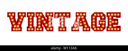 Vintage parola fatta dal rosso vintage lampadina lettering isolate su un bianco. Il rendering 3D Foto Stock