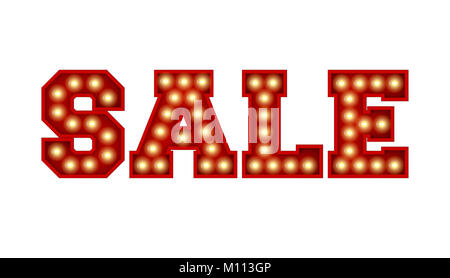 Vendita parola fatta dal rosso vintage lampadina lettering isolate su un bianco. Il rendering 3D Foto Stock
