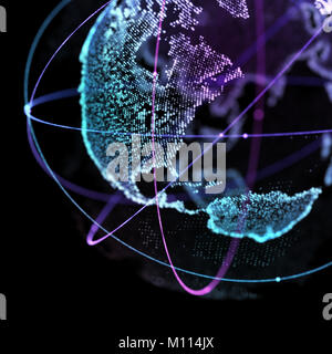Sfera astratta forma di cerchi luminosi comunicazione globale le orbite . Rete globale di visualizzazione di collegamento . Il futuristico globo terrestre . La scienza e la tecnologia dello sfondo. 3d'illustrazione. Foto Stock