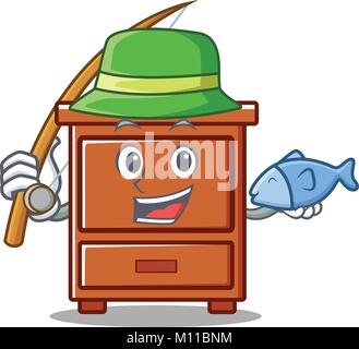 Pesca cassetto in legno mascotte cartoon Illustrazione Vettoriale