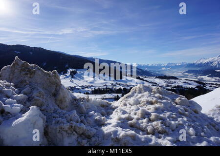 Schwaz Tirolo Pillberg ski resort Winter 2018 con un sacco di neve Foto Stock