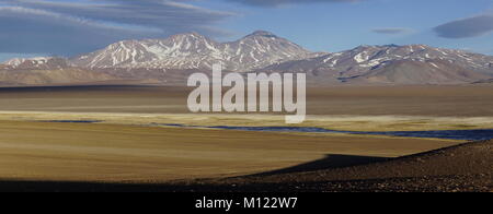 Laguna Santa Rosa con il Nevado Tres Cruces vulcano,Parco Nazionale Nevado Tres Cruces,Región de Atacama, Cile Foto Stock