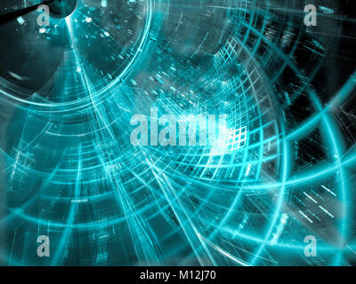 Tecnologia di sfondo astratto - tunnel diagonale con griglia. Computer-immagine generata - frattale. Sci-fi, hi tech o della realtà virtuale di design. Foto Stock