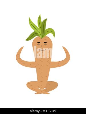 Mandrake root yoga. Yogi leggendario mistica pianta a forma di L'uomo. Relax e meditazione. Illustrazione Vettoriale
