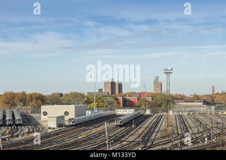 Storage schierata per non utilizzati treni, stazione ferroviaria, New York, NY, Stati Uniti d'America Foto Stock