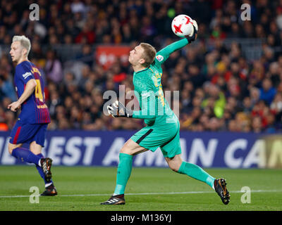 Barcellona, Spagna. Il 25 gennaio 2018. La Copa del Rey calcio, quarti di finale, la seconda gamba, Barcellona versus Espanyol; Jasper Cillessen. Credito: UKKO Immagini/Alamy Live News Foto Stock