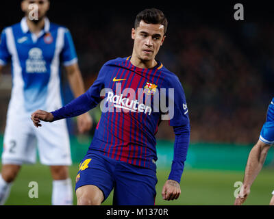 Barcellona, Spagna. Il 25 gennaio 2018. La Copa del Rey calcio, quarti di finale, la seconda gamba, Barcellona versus Espanyol; Coutinho. Credito: UKKO Immagini/Alamy Live News Foto Stock