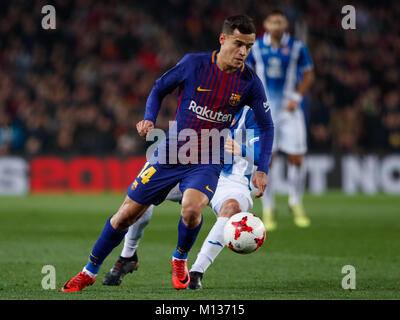 Barcellona, Spagna. Il 25 gennaio 2018. La Copa del Rey calcio, quarti di finale, la seconda gamba, Barcellona versus Espanyol; Coutinho con la palla. Credito: UKKO Immagini/Alamy Live News Foto Stock