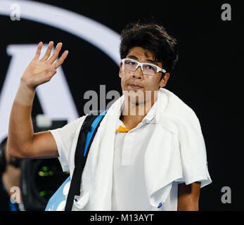 Melbourne, AUS, 26 Gennaio 2018: Southkorean giocatore di tennis Hyeon Chung dopo la sua semifinale partita al 2018 Open di Australia a Melbourne Park. Credito: Frank Molter/Alamy Live News Foto Stock