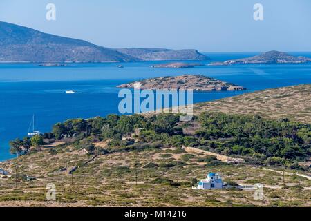 Geece, Dodecaneso arcipelago, Arki isola, vista panoramica da Panagia Pantanassa chiesa Foto Stock