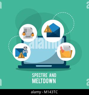 Spettro e meltdown virus di computer portatile ha attaccato il sistema di infezione Illustrazione Vettoriale