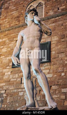 Il David di Michelangelo statua,Piazza della Signoria,Firenze,Toscana,Italia Foto Stock