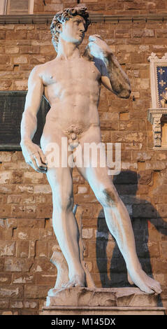 Il David di Michelangelo statua,Piazza della Signoria,Firenze,Toscana,Italia Foto Stock