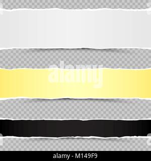 Bianco Giallo e nero piaces di carta strappata modello con ombra su sfondo trasparente Illustrazione Vettoriale