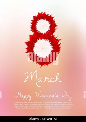 8 Marzo Giornata internazionale della donna. Vettore della scheda Messaggi di saluto. Illustrazione Vettoriale