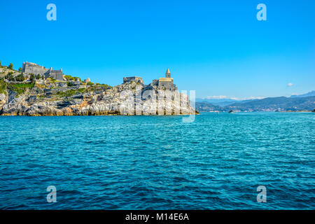 Il Castello dei Doria a Portovenere Italia sul Mar Ligure all'entrata del Golfo dei Poeti a La Spezia Bay, Italia Foto Stock