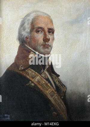 Olio su tela dipinto ritratto di generale / Jean Jacques Francois Coquille Dugommier da Francois Bouchot, in camera 1792, il Palazzo di Versailles, Ile-De-FRANCIA Foto Stock