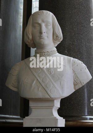 Busto in marmo di ammiraglio francese Nicolas Behuchet da Bernard Seurre nella Galleria delle Battaglie, Il Palazzo di Versailles, Ile-De-France, Francia. Foto Stock