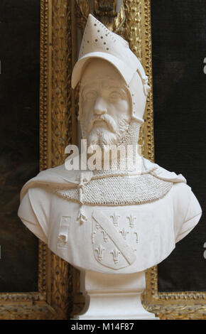 Busto in marmo del conestabile di Francia Jacques de Bourbon conte di La Marche da Nicolas Bernard Raggi in galleria delle battaglie, il Palazzo di Versailles, Ile-De Foto Stock