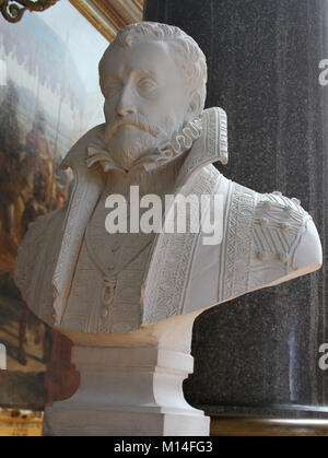 Busto in marmo di Antoine de Bourbon Re di Navarra da Joseph Marius Ramus nella Galleria delle Battaglie, Il Palazzo di Versailles, Ile-De-France, Francia. Foto Stock