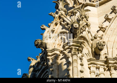 Parigi, Francia: Gargoyle statue sulle pareti della cattedrale di Notre Dame a Parigi. Foto Stock