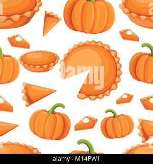 Modello senza giunture di tradizionale cucina Americana del ringraziamento zucca dessert torta dolce intero e slice illustrazione vettoriale su sfondo bianco sito web una pagina Illustrazione Vettoriale