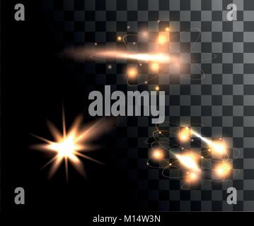 Set di golden vettore effetti di luce incandescente anelli luminosi con particelle isolate di decorazione su sfondo trasparente pagina sito web e mobile app de Illustrazione Vettoriale