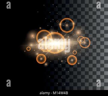 Set di golden vettore effetti di luce incandescente anelli luminosi con particelle isolate di decorazione su sfondo trasparente pagina sito web e mobile app de Illustrazione Vettoriale