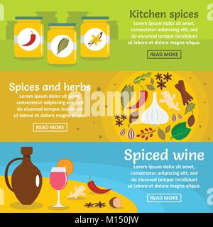 Spezie banner di cottura insieme orizzontale, di tipo piatto Illustrazione Vettoriale