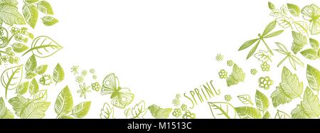 Sweet spring scarabocchi vettore completo banner di grandi dimensioni Illustrazione Vettoriale