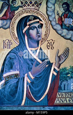 Icona della Vergine Maria nella casa della Vergine Maria, o madre nella casa di Maria, il santuario e la cappella dove Maria è creduto di aver vissuto, vicino a Efeso, Selçuk, Turchia Foto Stock